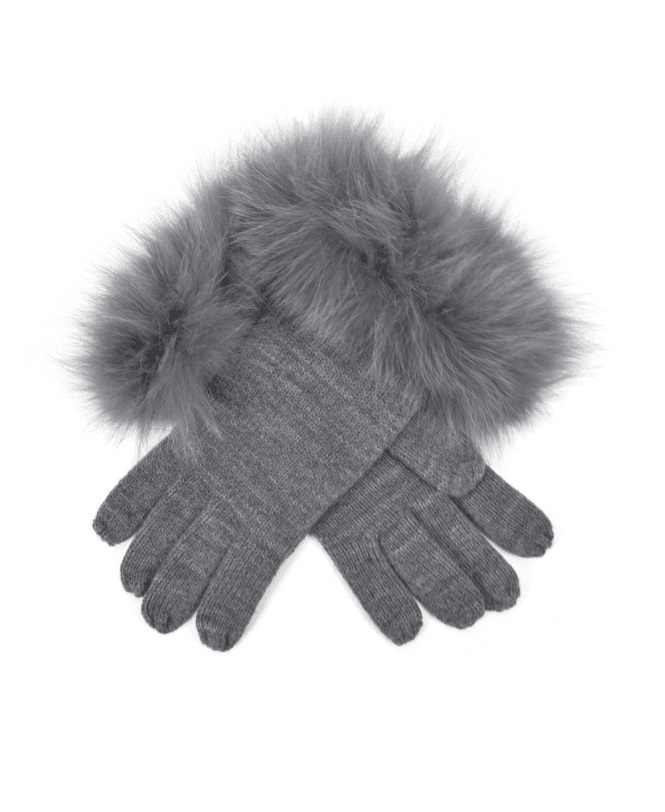 grey fur trimmed gloves